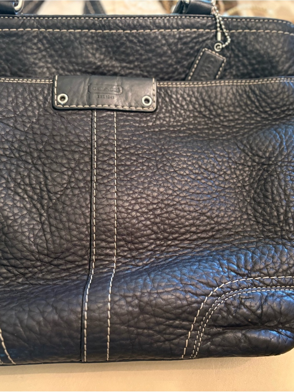 Coach Black Leather Shoulder Tote with Contrast Stitching - Picture 10 of 11
